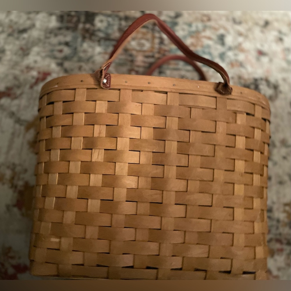 Longaberger 2002 Large Warm Brown Boardwalk Basket SUMMER TAILGATE TOTE PICNIC